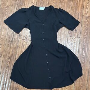 ASOS Black Puff Sleeve A-line Midi Dress